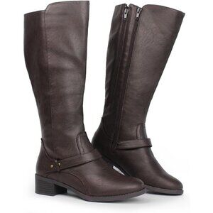Hawkwell Women's Brown Wide Calf Knee High Double Zipper Synthetic Riding Boots